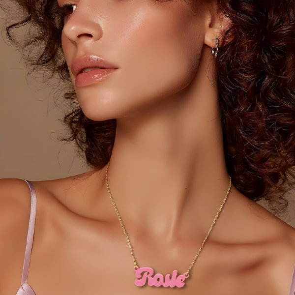 Women wearing name necklace Michelle-  A gift they'll love