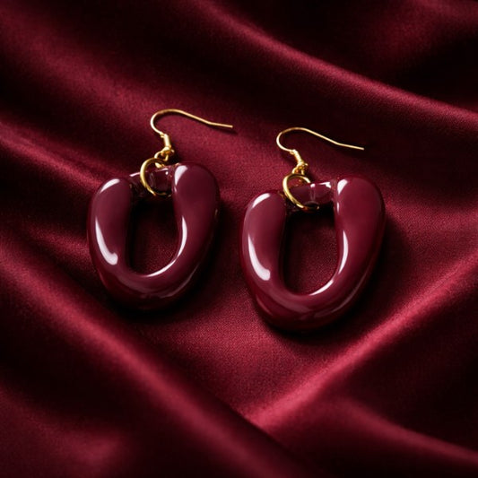 Burgundy Cuban Link Acrylic Earrings