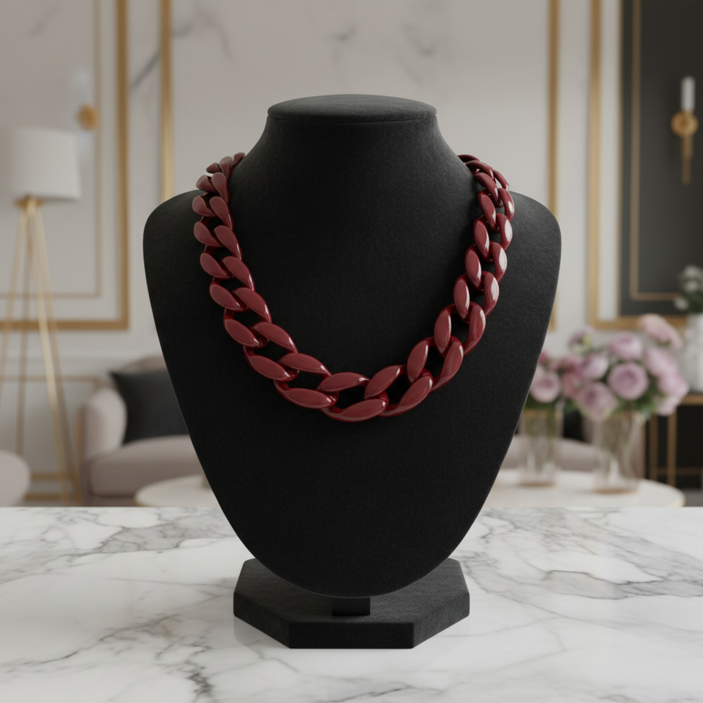 Burgundy Cuban Link Necklace